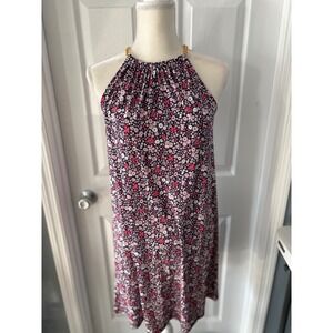 Michael Michael Kors Pink Navy Floral‎ Halter Dress Gold Chain Neck XS